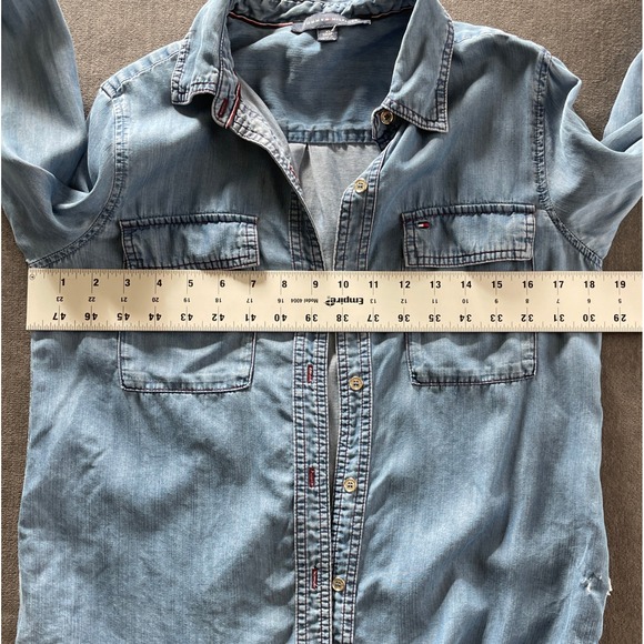 Tommy Hilfiger Denim Chambray Shirt Button Down Top Womens XS Long Sleeve Casual - Picture 7 of 12